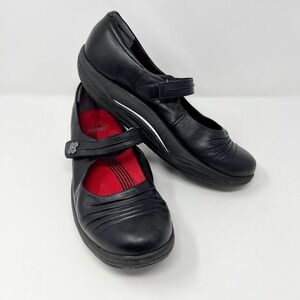 Abeo Rocs Black Leather Mary Jane Comfort Shoes Ruched Round Toe Womens Size 10